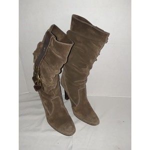 Coach-Noreen Slouch Boots-Size 5 B-Brown Suede-High Heel-Mid Calf, Well Worn